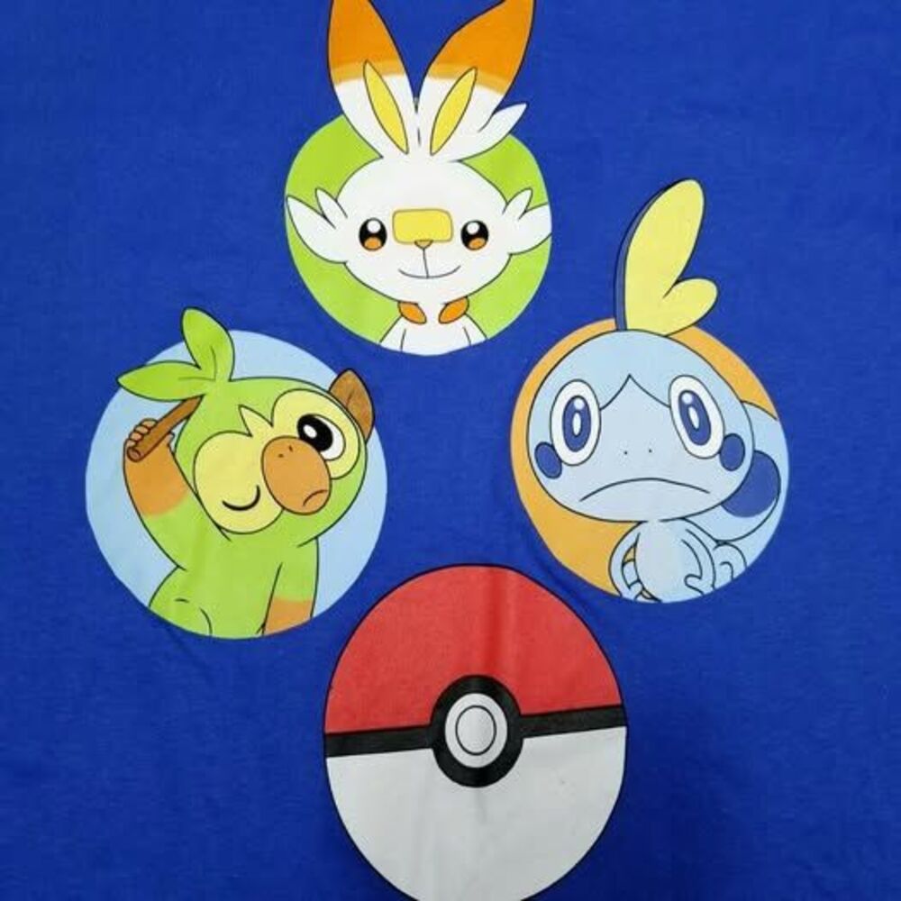 Pokemon Blue T-Shirt Sword and Shield Scorbunny Grookey Sobble Men's New 3XL